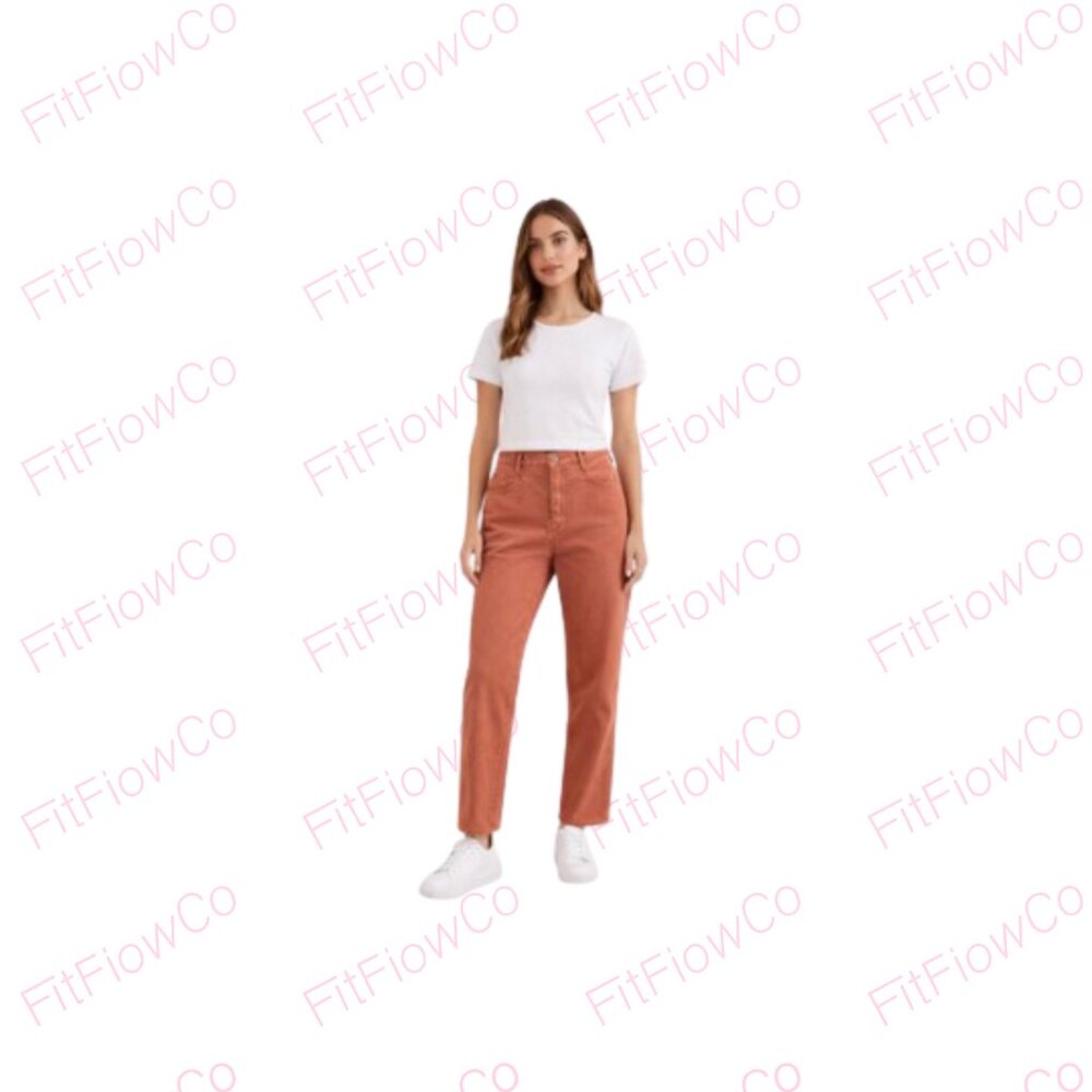 ZARA High-Waist Rust / BurntOrange Straight-LegJeans with FrontSeam Rigid Denim